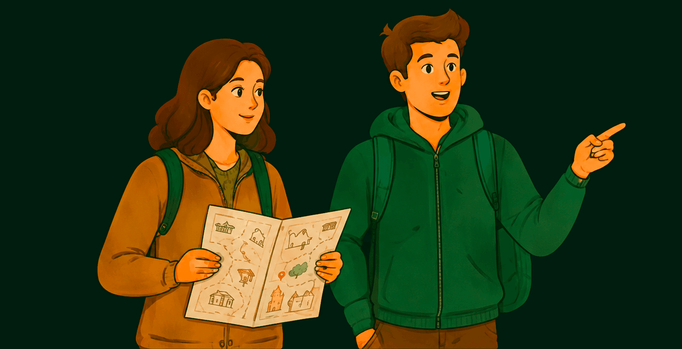 Deux aventuriers consultant une carte
