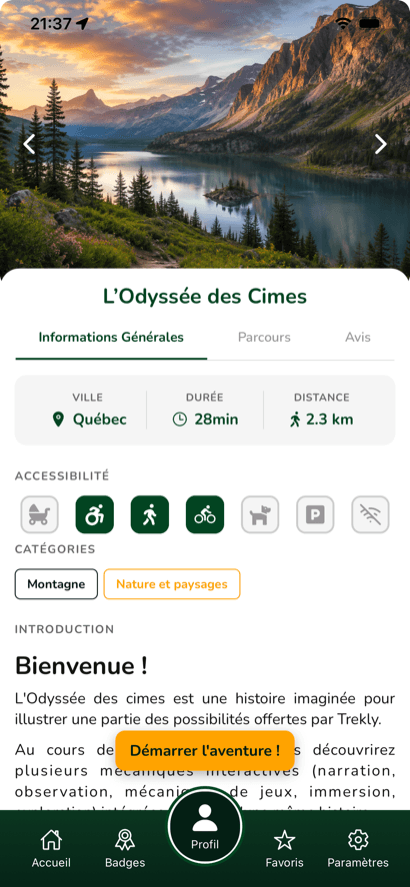 Aperçu de l'application mobile Trekly